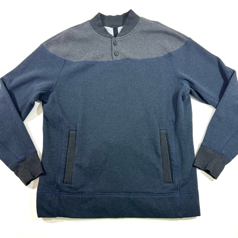 Lululemon Revolve Henley Mens Grey Blue Kamgaroo Pocket